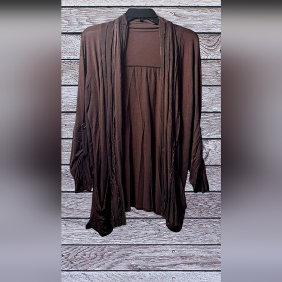 Elegant Brown Cardigan Lightweight Sweater 3/4 or Long Sleeves Relaxed Fit - Picture 1 of 11